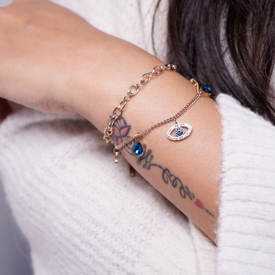 Evil Eye And Sapphire Double Layer Link Bracelet - Zenee.in-Bracelets