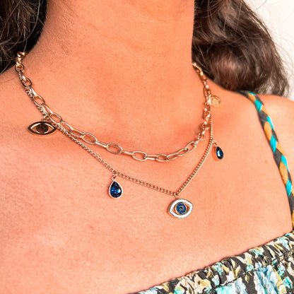 Evil Eye And Sapphire Double Layer Necklace - Zenee.in-Necklaces