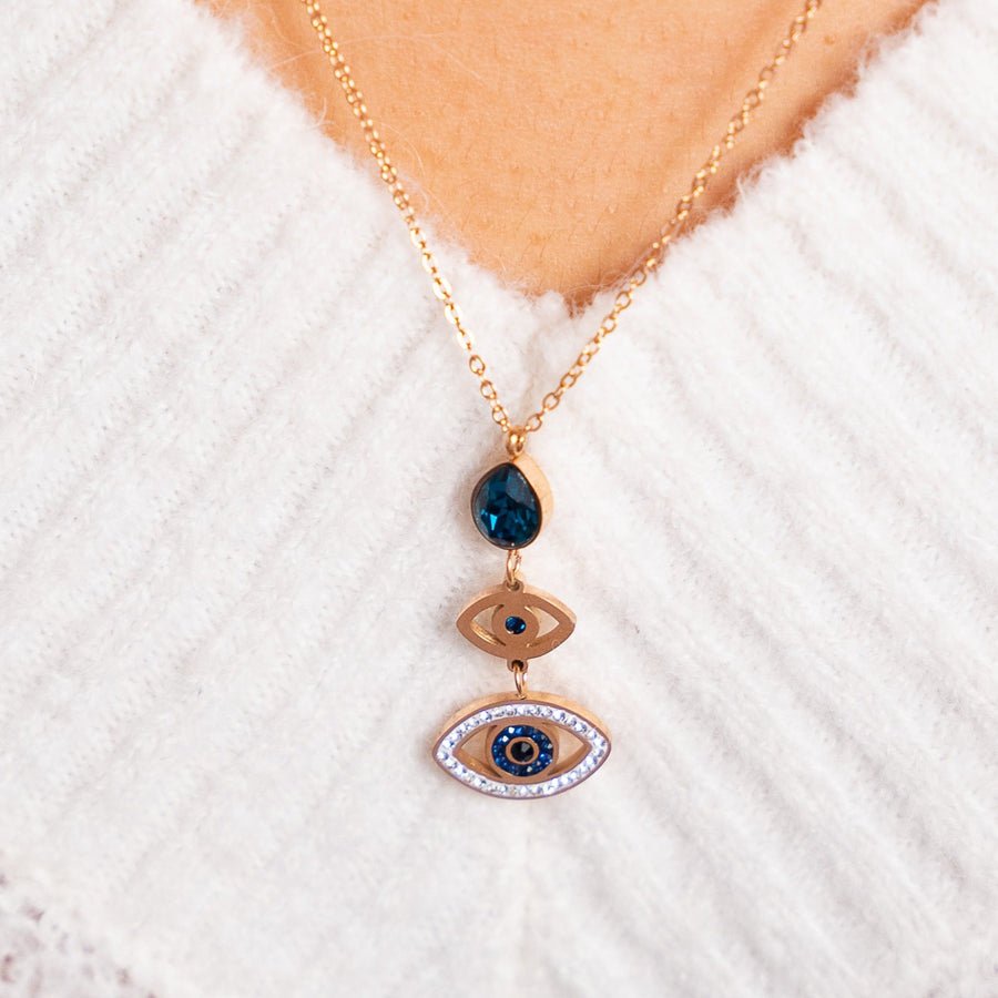 Evil Eye And Sapphire Pendant Necklace - Zenee.in-Necklaces