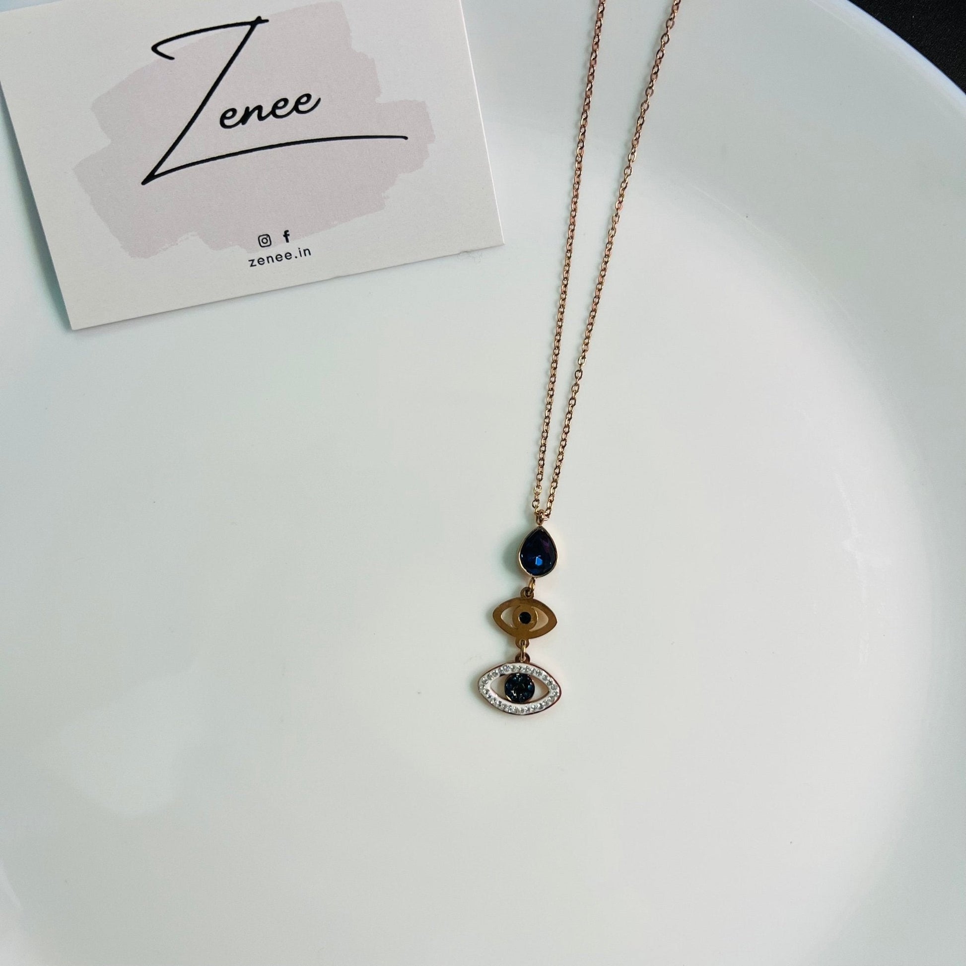 Evil Eye And Sapphire Pendant Necklace - Zenee.in-Necklaces