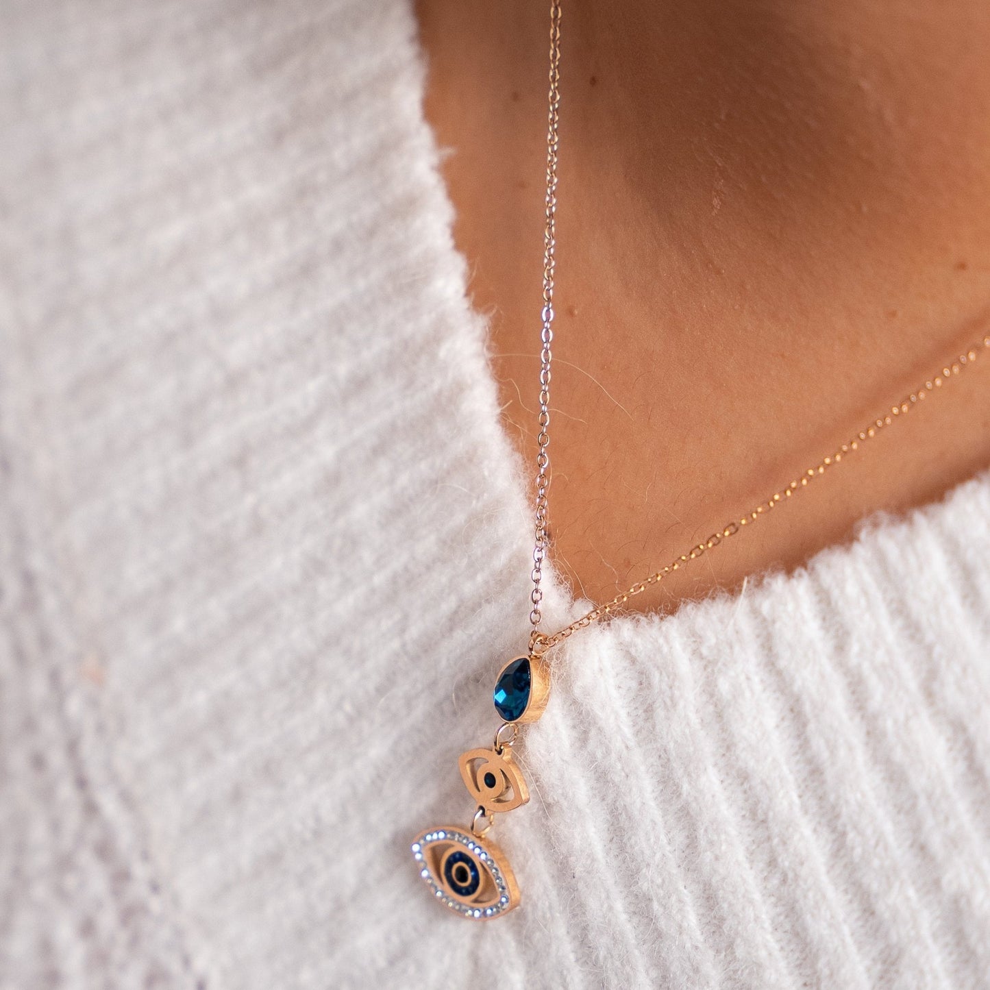 Evil Eye And Sapphire Pendant Necklace - Zenee.in-Necklaces