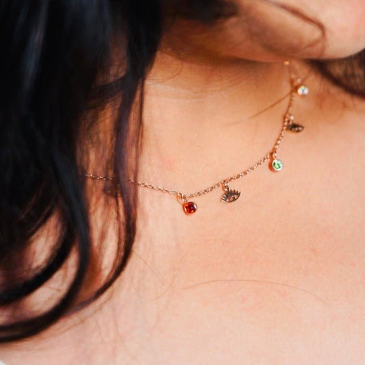 Evil Eye With Small Multi Color Crystal Necklace - Zenee-Necklaces