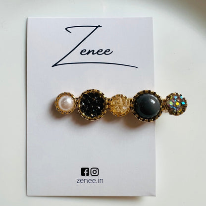 Five Circle Black Druzy Hair Clip - Zenee.in-Hair Accessories