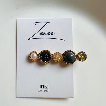 Five Circle Black Druzy Hair Clip - Zenee.in-Hair Accessories