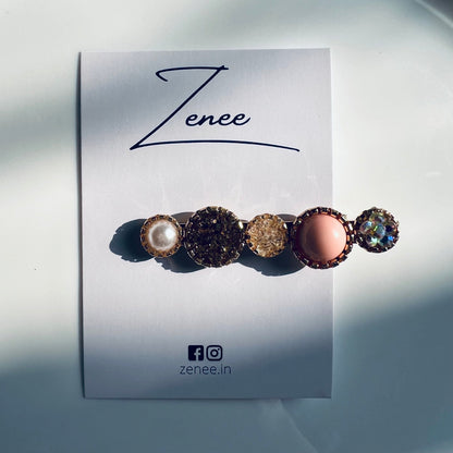 Five Circle Pink Druzy Hair Clip - Zenee.in-Hair Accessories