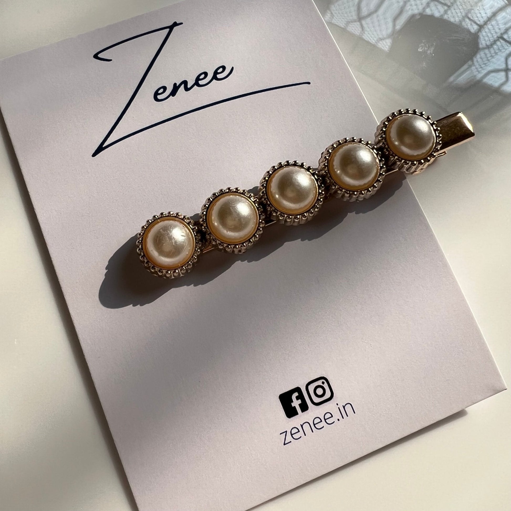 Five Pearl Hair Clip - Zenee.in-Hair Accessories