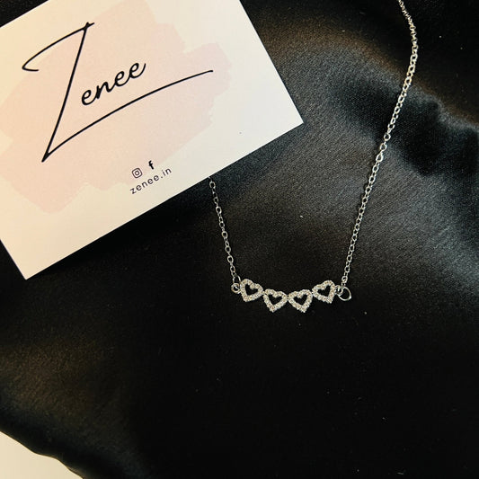 Four Crystal Hearts Pendant Necklace - Zenee.in-Necklaces