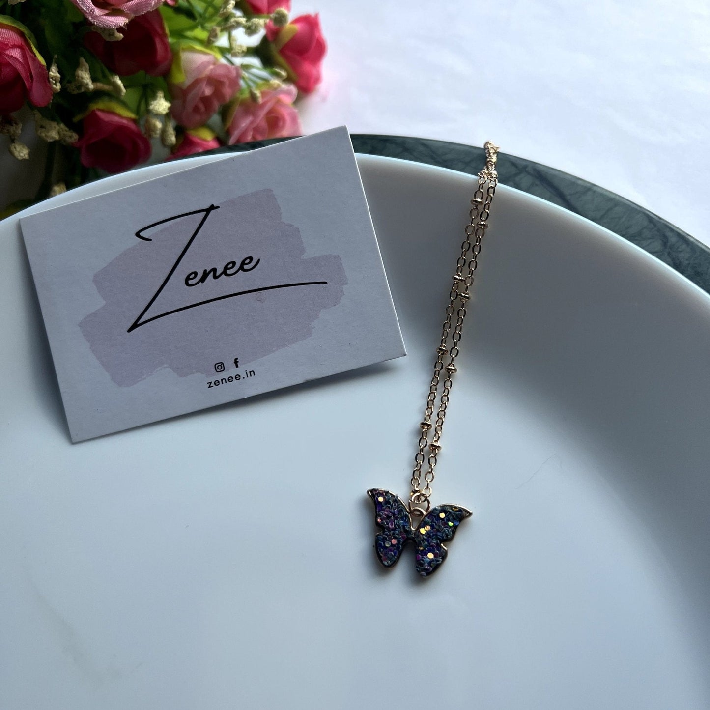 Glitter Butterfly Necklace - Zenee.in-Necklaces