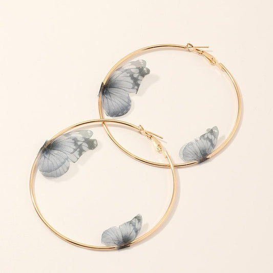 Gold Plated Black Butterfly Hoop Earrings - Zenee.in-Earrings