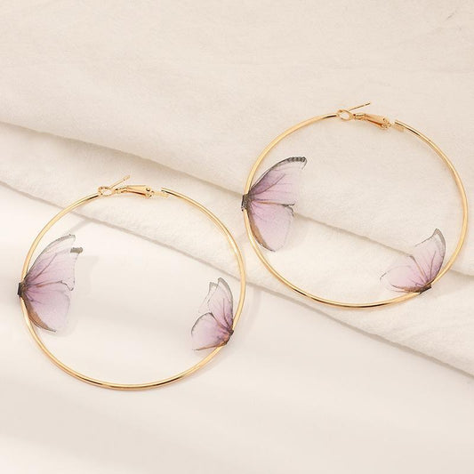 Gold Plated Voilet Butterfly Hoop Earrings - Zenee.in-Earrings