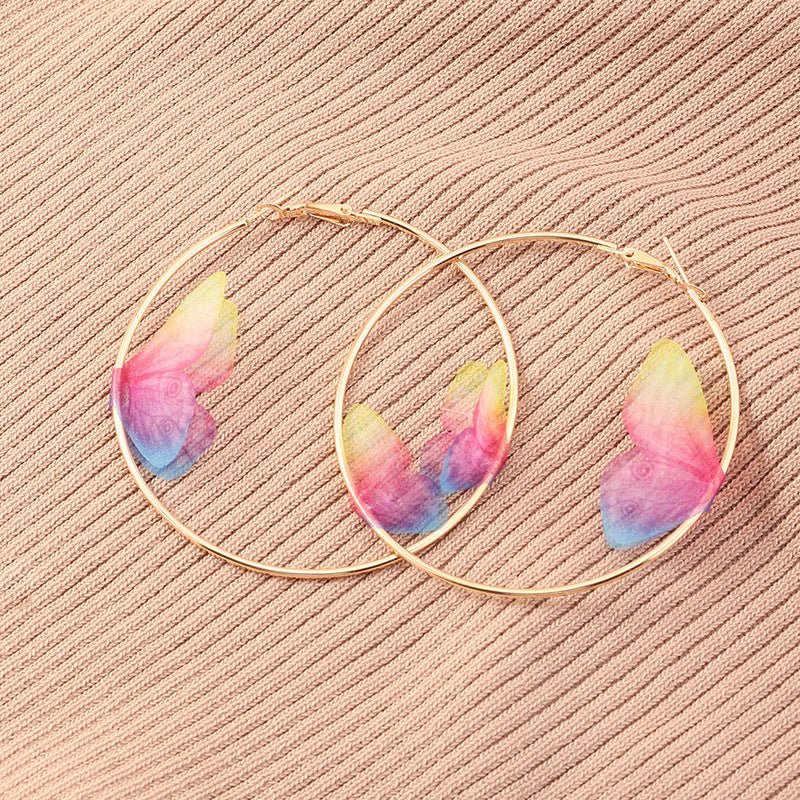 Gold Plated Yellow Butterfly Hoop Earrings - Zenee.in-Earrings