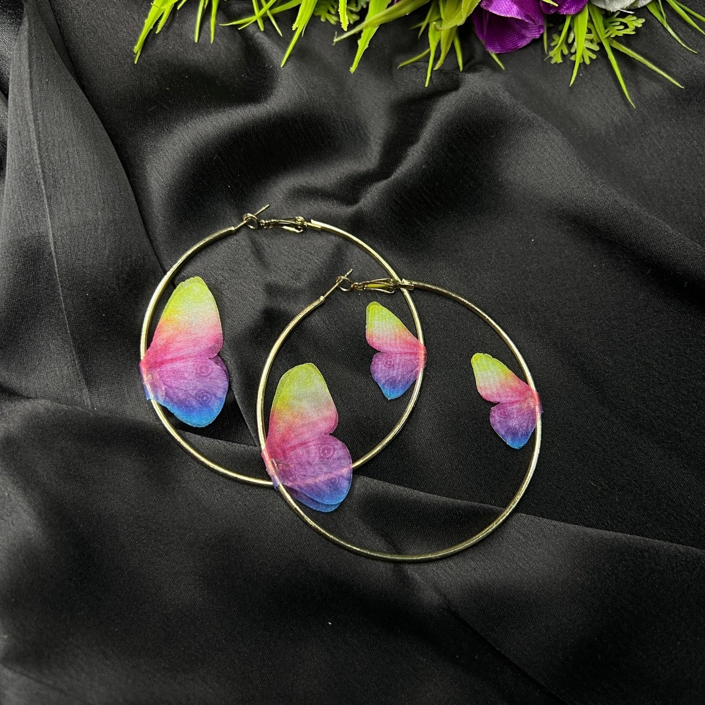 Gold Plated Yellow Butterfly Hoop Earrings - Zenee.in-Earrings