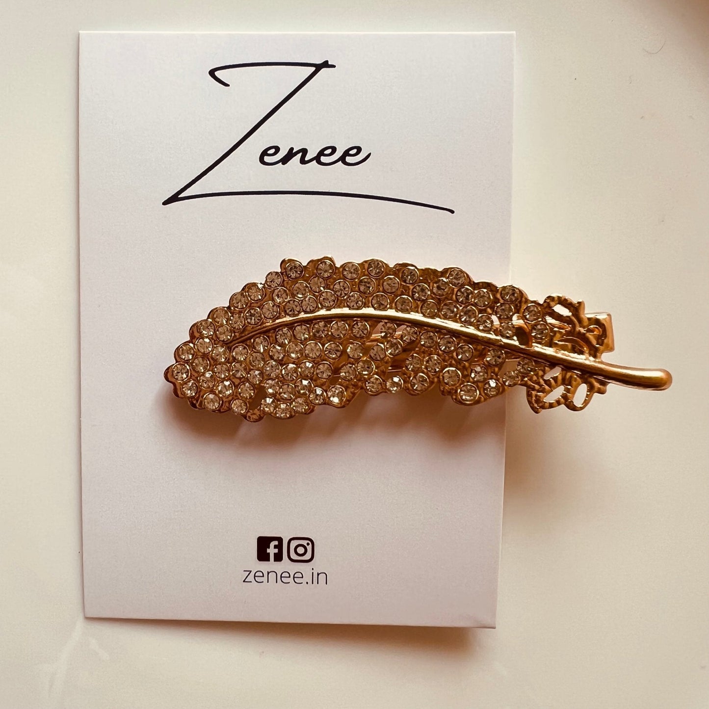 Golden Leaf With Stone Hair Clip - Zenee.in-Hair Accessories