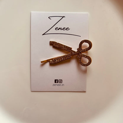 Golden Scissors With Stone Hair Clip - Zenee.in-Hair Accessories