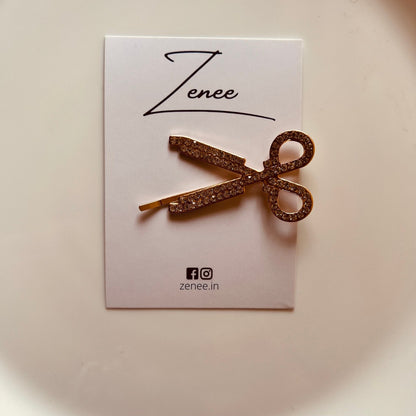 Golden Scissors With Stone Hair Clip - Zenee.in-Hair Accessories