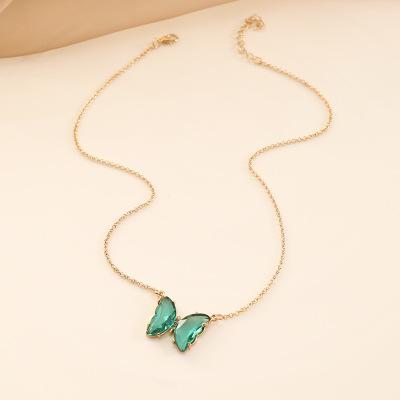 Green Crystal Butterfly Necklace - Zenee.in-Necklaces