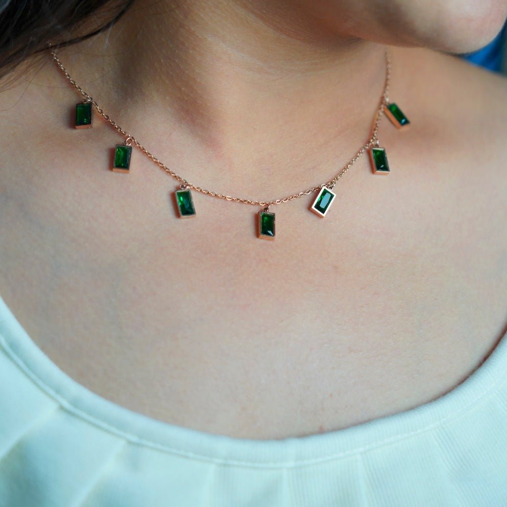 Green Rhinestone Necklace - Zenee-Necklaces