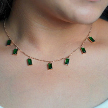 Green Rhinestone Necklace - Zenee-Necklaces