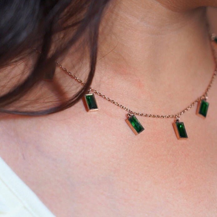 Green Rhinestone Necklace - Zenee-Necklaces