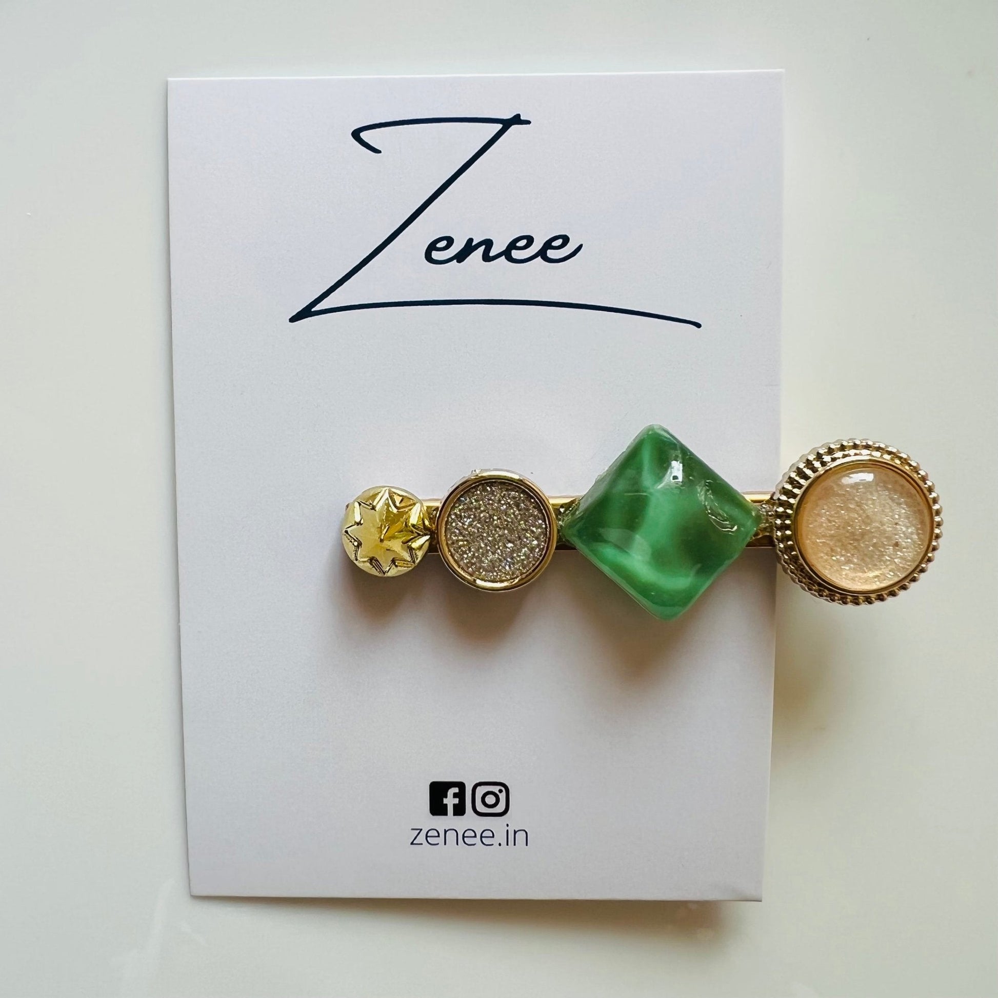 Green Stone Hair Clip - Zenee.in-Hair Accessories