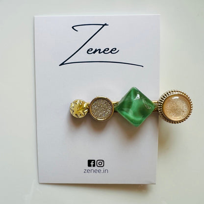 Green Stone Hair Clip - Zenee.in-Hair Accessories