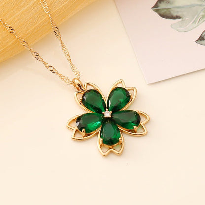 GreenCrystal Flower Necklace - Zenee.in-Necklaces