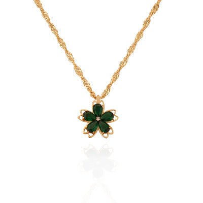 GreenCrystal Flower Necklace - Zenee.in-Necklaces