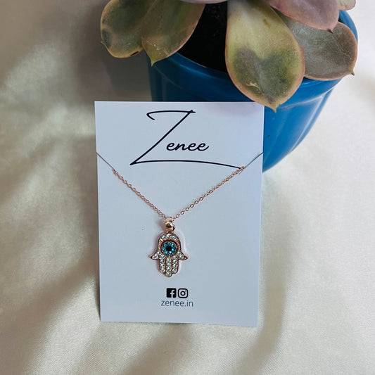 Hamsa Hand and Blue Eye Pendant Necklace - Zenee.in-Necklaces