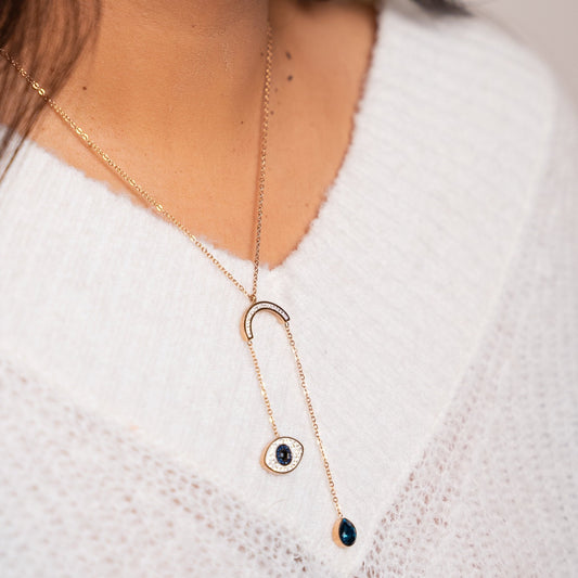Hanging Evil Eye and Sapphire Necklace - Zenee.in-Necklaces