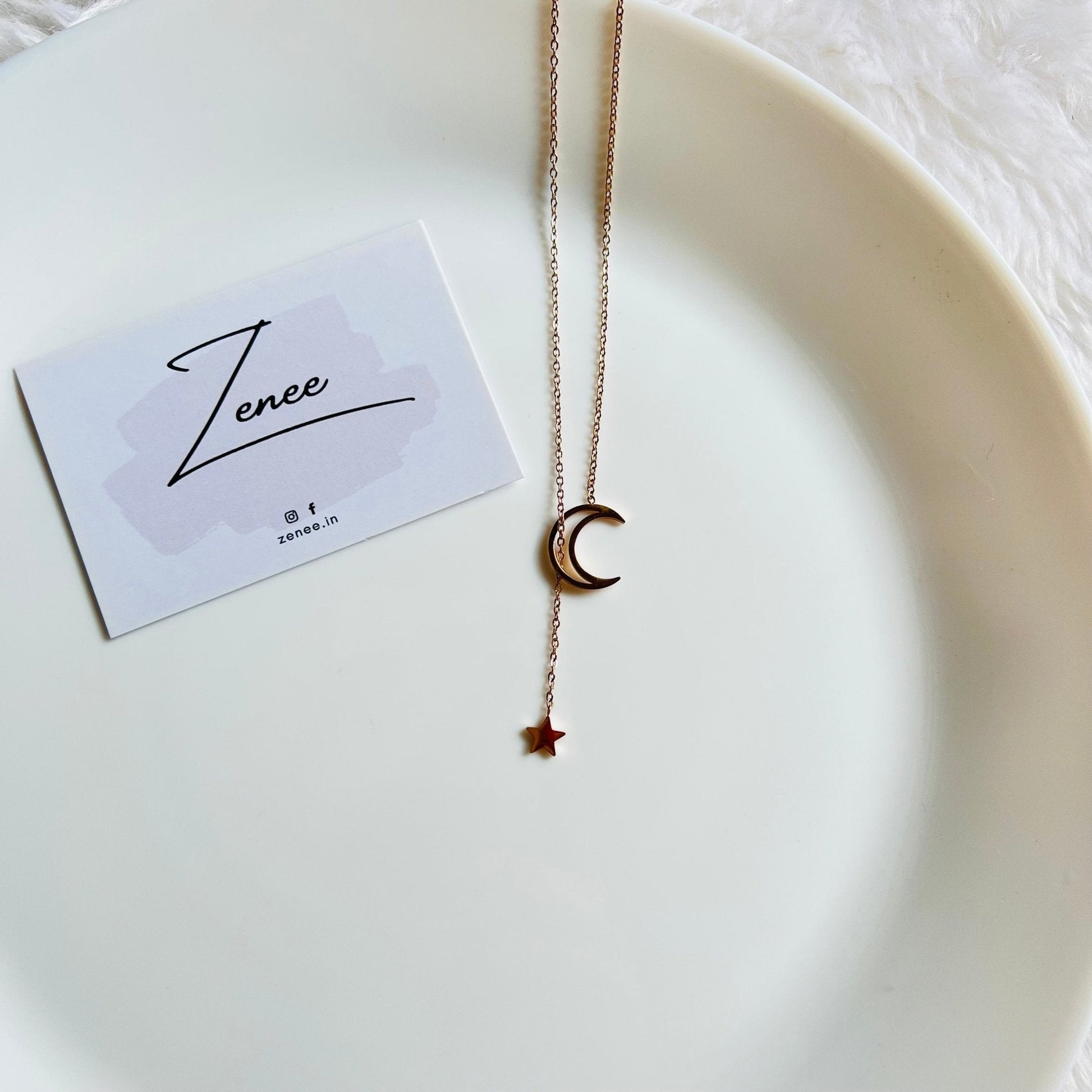 Hanging Moon And Star Necklace - Zenee.in-Necklaces