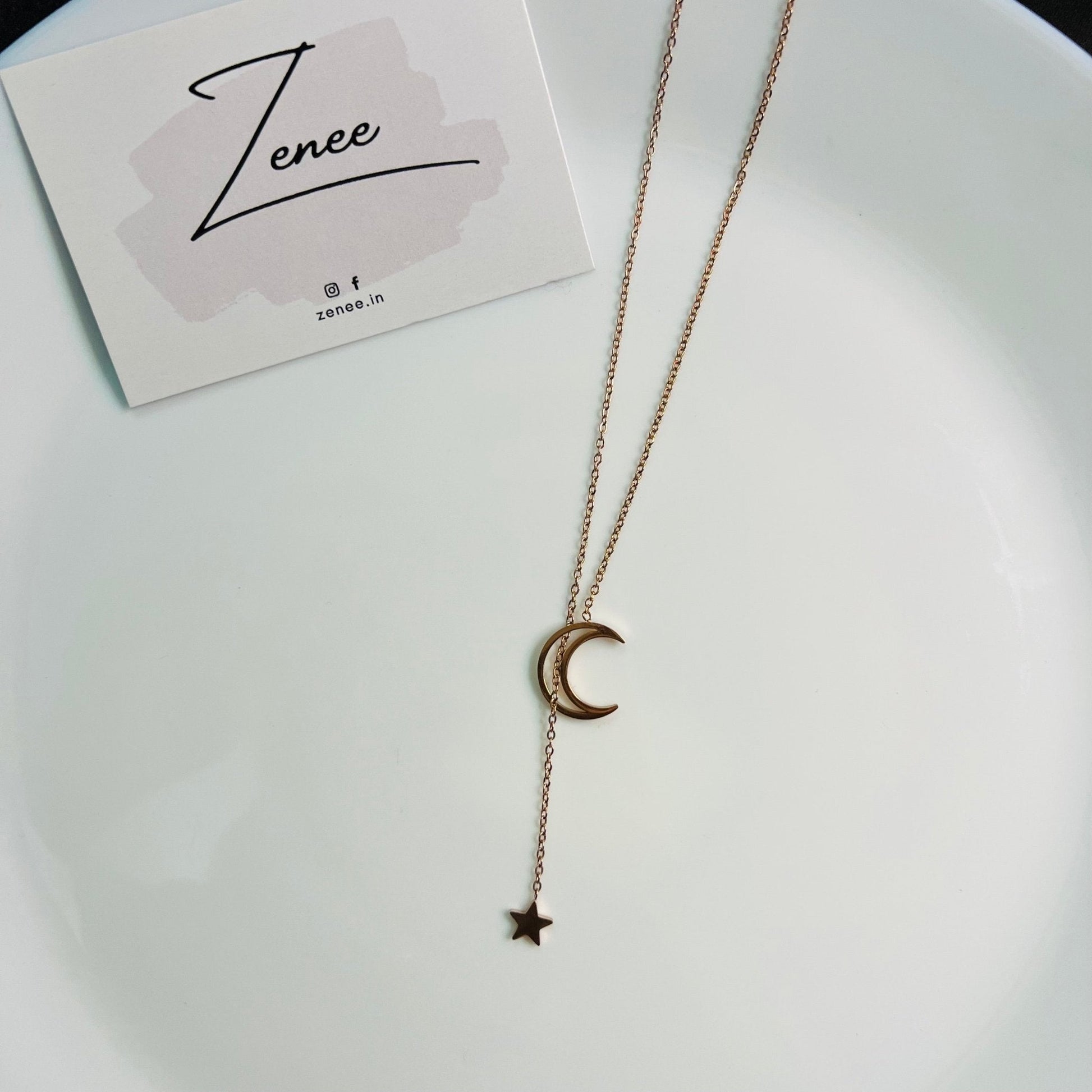 Hanging Moon And Star Necklace - Zenee.in-Necklaces