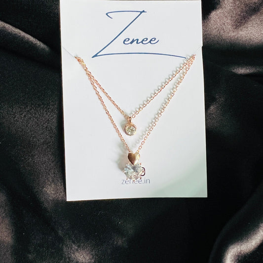 Heart And Crystal Pendant Double Layer Necklace - Zenee.in-Necklaces