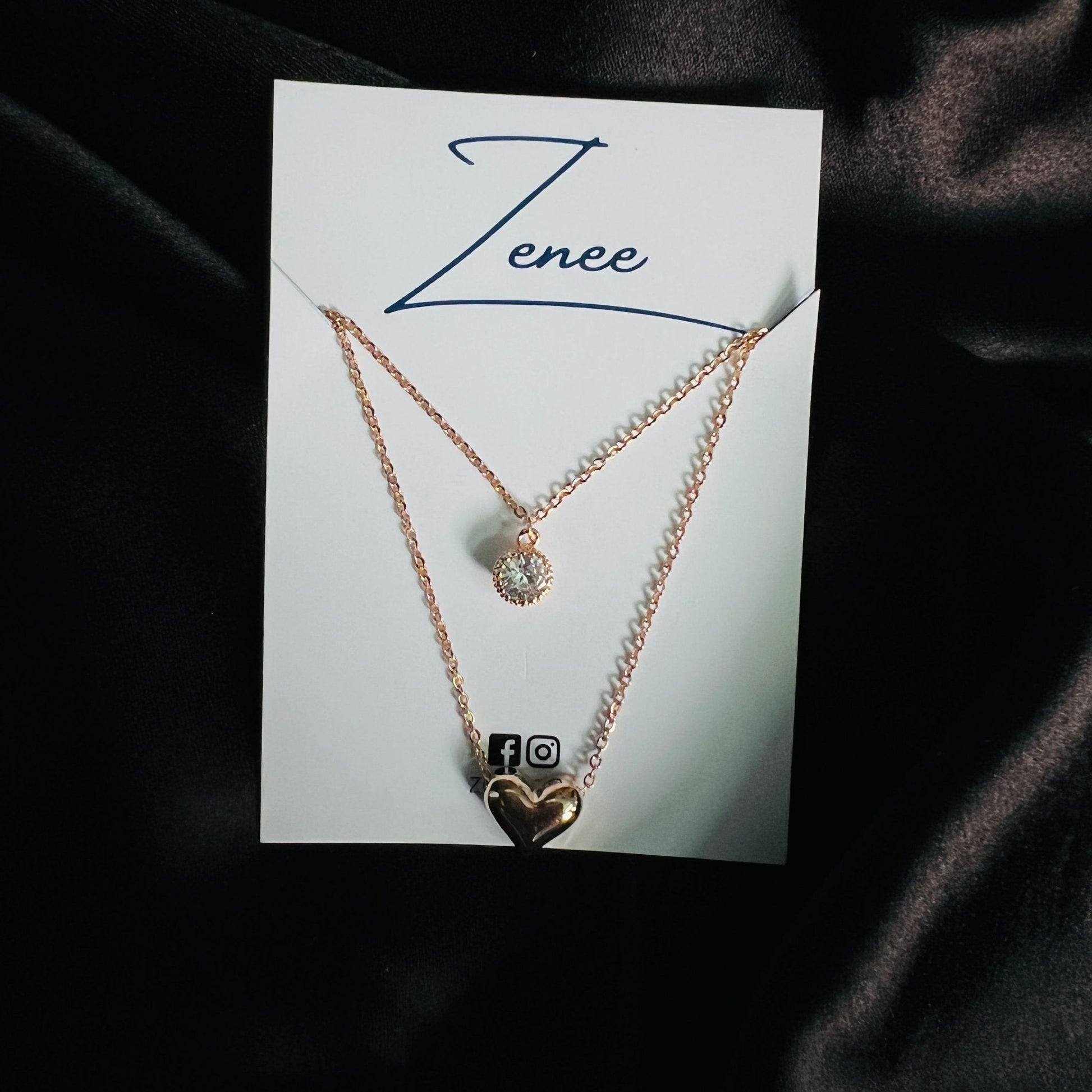 Heart And Crystal Pendant Double Layer Necklace - Zenee.in-Necklaces