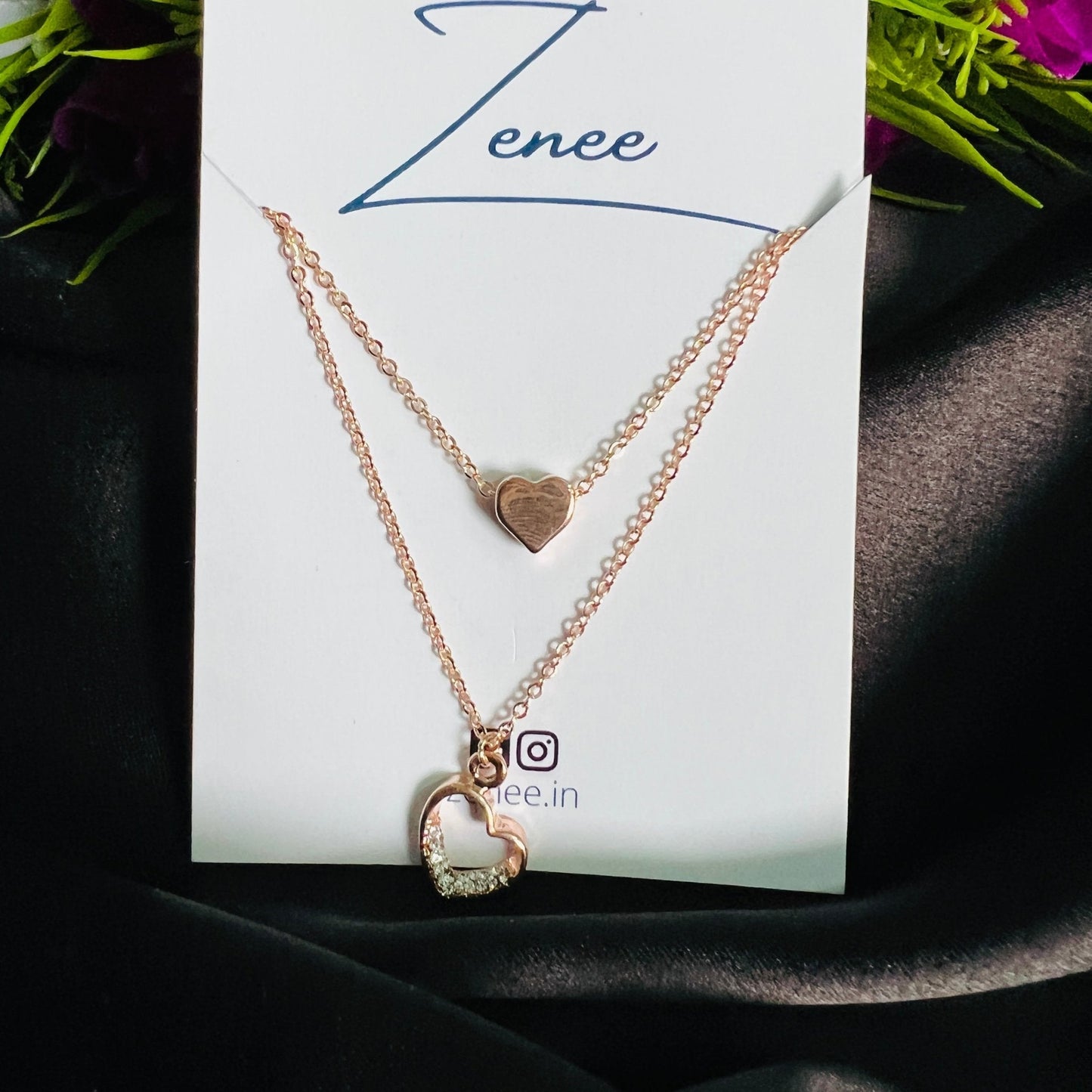 Hearts Pendant Double Layer Necklace - Zenee.in-Necklaces