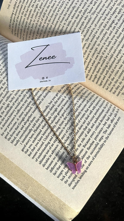 Lavender Butterfly Matte Necklace - Zenee.in-Necklaces