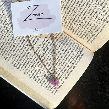 Lavender Butterfly Matte Necklace - Zenee.in-Necklaces