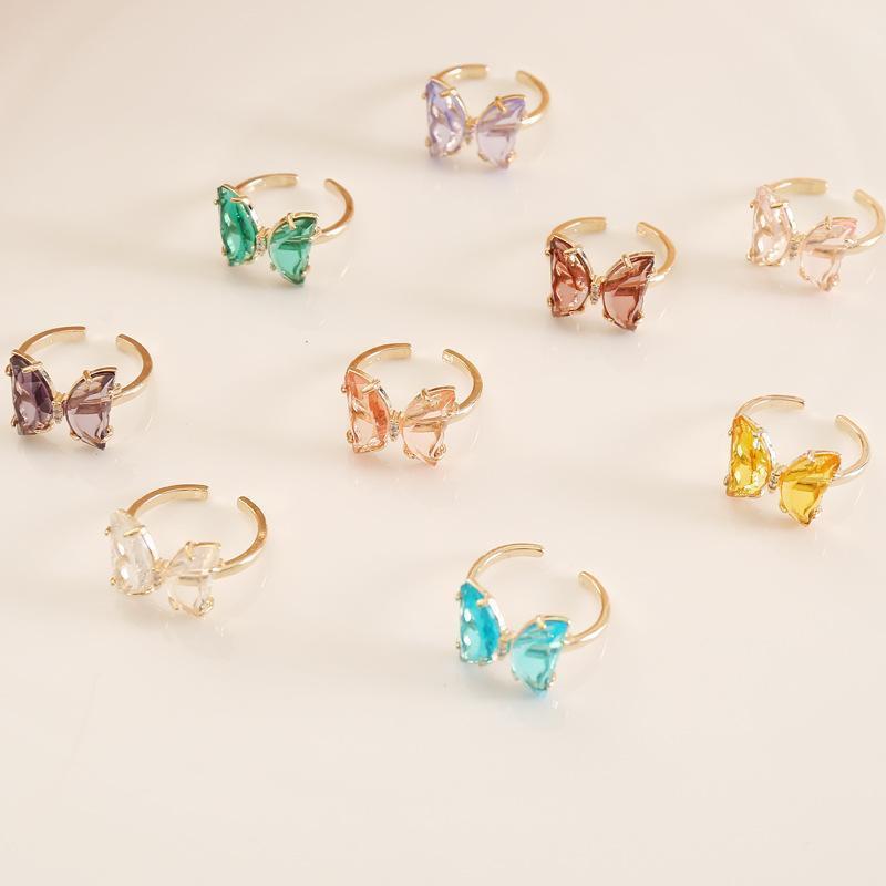 Light Yellow Crystal Dainty Butterfly Ring - Zenee.in-Rings