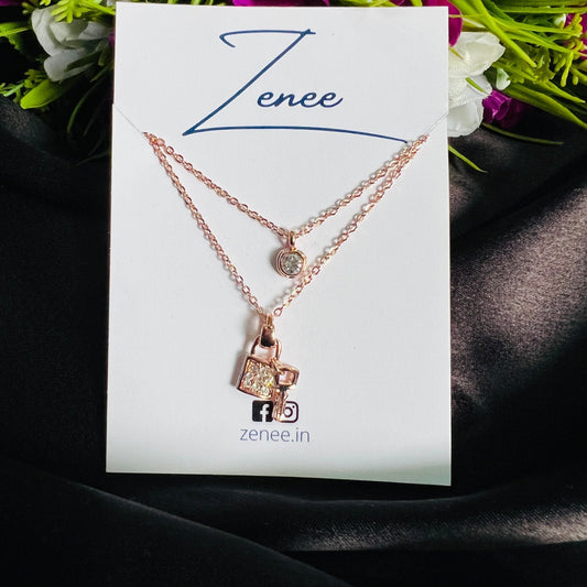 Lock And Key Pendant Double Layer Necklace - Zenee.in-Necklaces