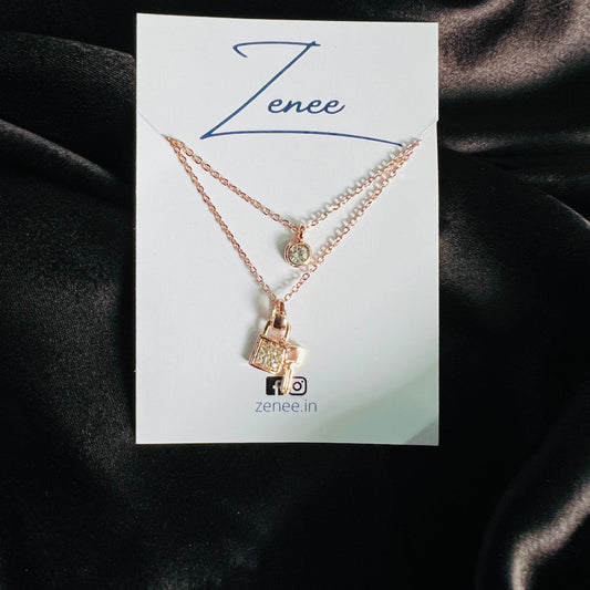 Lock And Key Pendant Double Layer Necklace - Zenee.in-Necklaces
