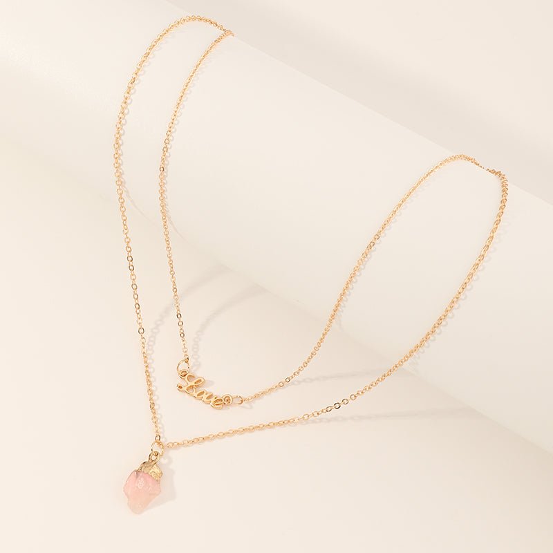 Multilayer Love Letter With Pink Natural Stone Necklace - Zenee.in-Necklaces