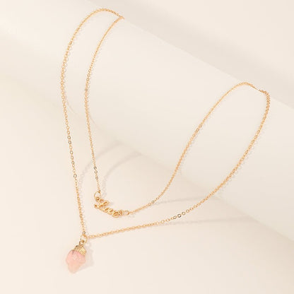 Multilayer Love Letter With Pink Natural Stone Necklace - Zenee.in-Necklaces