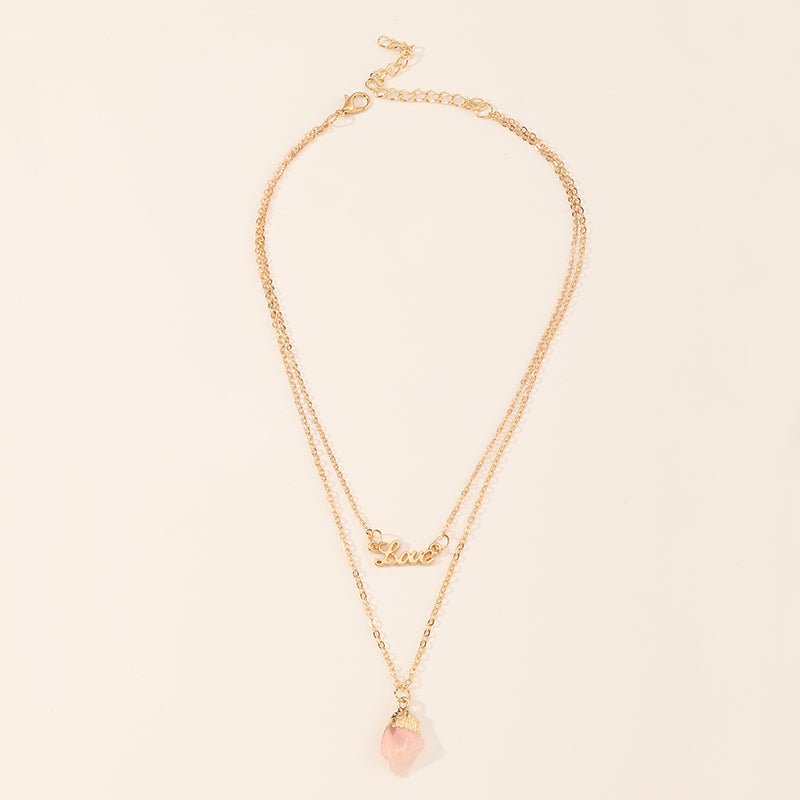 Multilayer Love Letter With Pink Natural Stone Necklace - Zenee.in-Necklaces