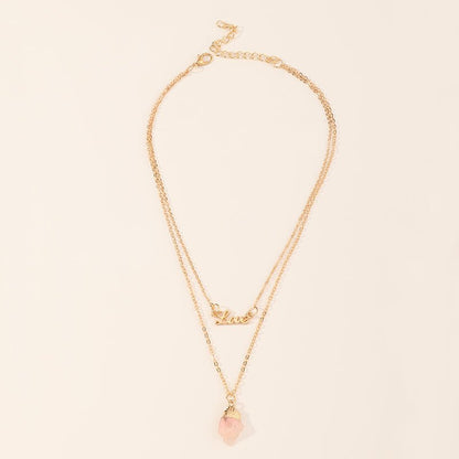 Multilayer Love Letter With Pink Natural Stone Necklace - Zenee.in-Necklaces