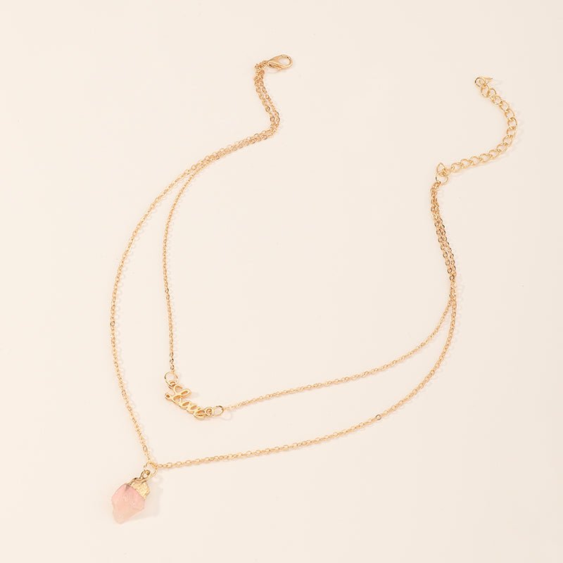 Multilayer Love Letter With Pink Natural Stone Necklace - Zenee.in-Necklaces