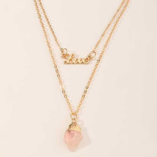 Multilayer Love Letter With Pink Natural Stone Necklace - Zenee.in-Necklaces