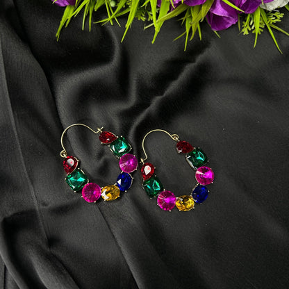 Mutli Color Shiny Diamond Hoop Earrings - Zenee.in-Earrings