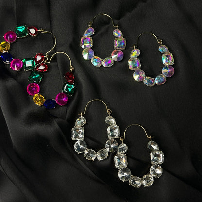Mutli Color Shiny Diamond Hoop Earrings - Zenee.in-Earrings