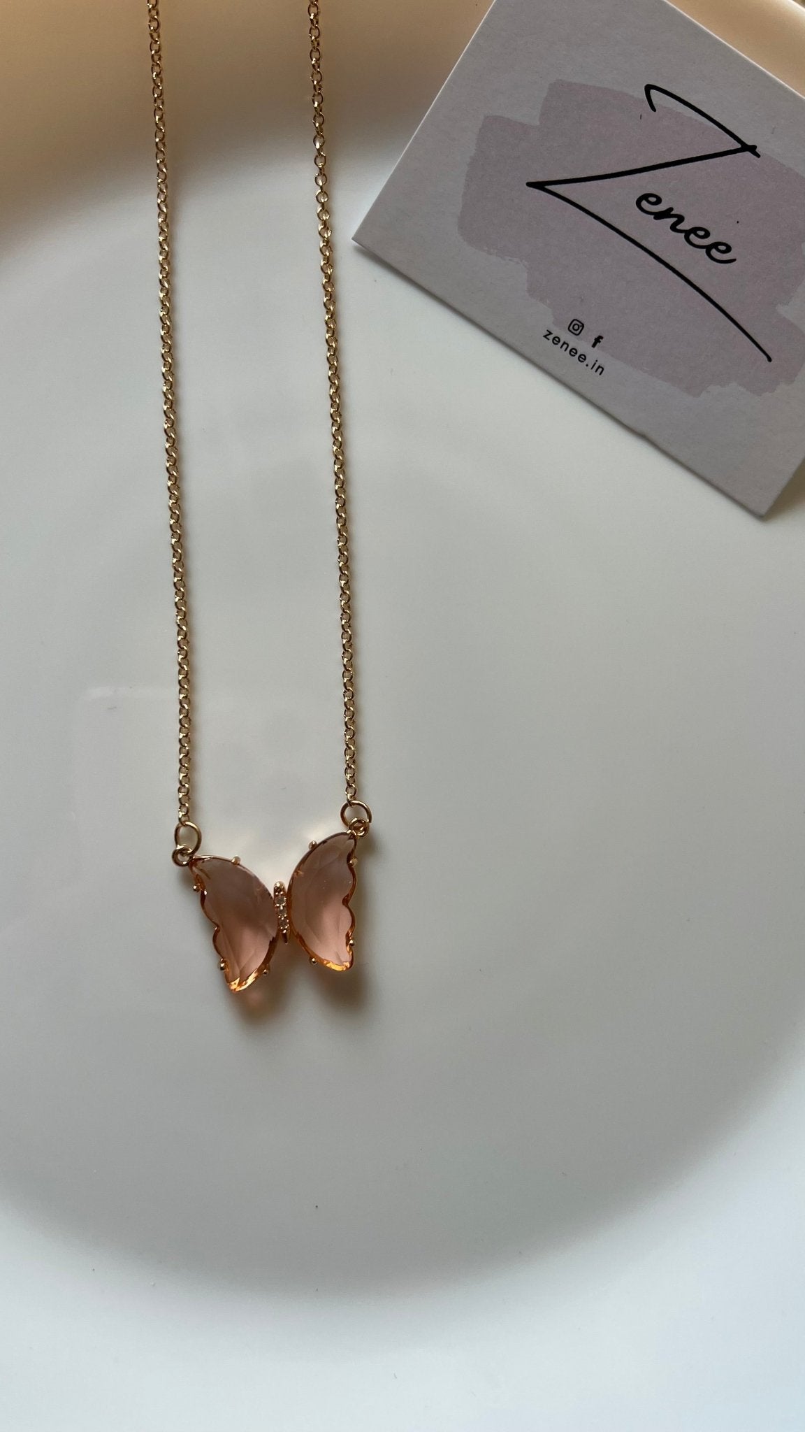 Peach Crystal Butterfly Necklace - Zenee.in-Necklaces