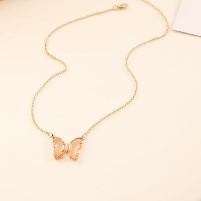 Peach Crystal Butterfly Necklace - Zenee.in-Necklaces