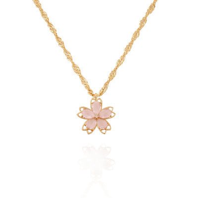 Peach Crystal Flower Necklace - Zenee.in-Necklaces